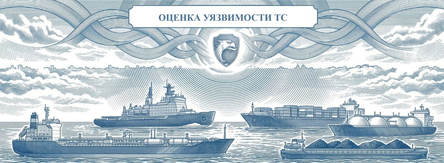 Визуальное оформление раздела «Оценка уязвимости транспортных средств». Символизирует безопасность судов ледокольного флота и судов, подпадающих под Кодекс ОСПС. Строгий корпоративный дизайн в синем (Ультрамарин) и белом цветах компании РосБезопасность.